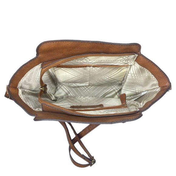 London Fog Brown Leather Hand or Shoulder Bag w/Adjustable & Removable Strap - Picture 9 of 15